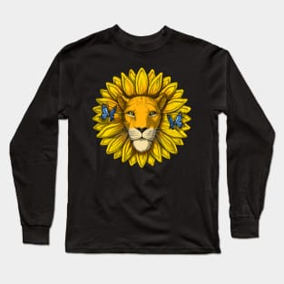 Lion Sunflower Long Sleeve T-Shirt